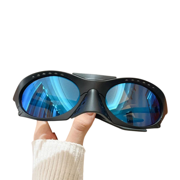 Occhiali da sole sportivi UV400 Montatura nera Lenti specchiate Occhiali protettivi per ciclismo Unisex per bici corsa guida blu