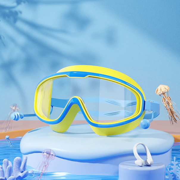 Occhialini da nuoto per bambini trasparenti antiappannamento con guarnizione in silicone lenti in policarbonato grandangolari per un nuoto giallo