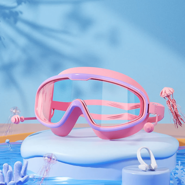 Occhialini da nuoto per bambini trasparenti antiappannamento con guarnizione in silicone lenti in policarbonato grandangolari per un nuoto sportivo confortevole rosa