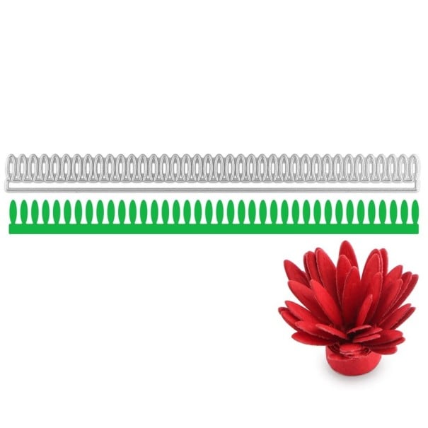 Ocelová vyřezávací šablona proužek s oválnými lístky 18,2 x 1,7 cm kovová cutting dies pro výrobu papírových květin 1