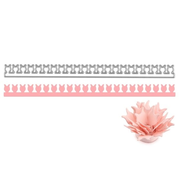 Ocelová vyřezávací šablona proužek s tvarovanými lístky 18,2 x 1,5 cm kovová cutting dies pro výrobu papírových květin 1