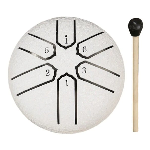 Ocelový jazýčkový buben 75×75 mm 6 tónů Mini handpan meditační nástroj Dešťový buben pro jógu Relaxaci Venkovní hraní Jedinečný dárek bílá