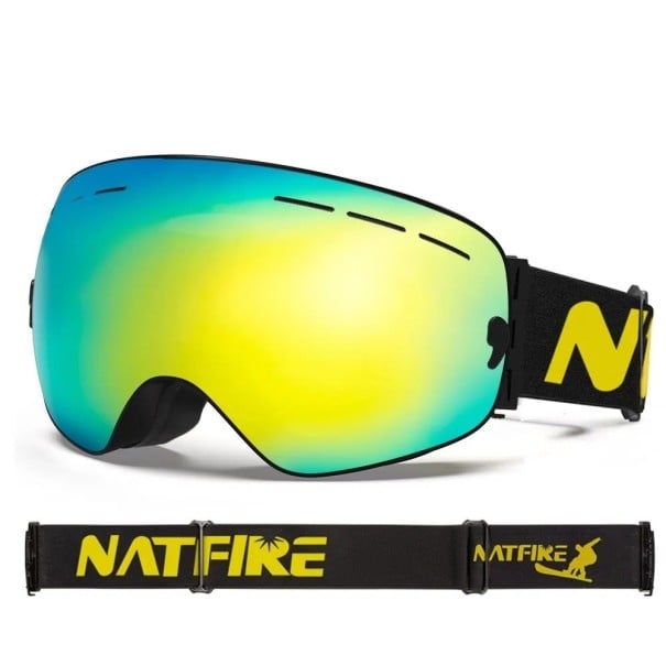 Ochelari de schi cu efect de oglindă Ochelari pentru schi și snowboard cu protecție UV400 17,8 x 9,8 cm aur