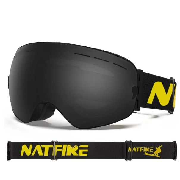 Ochelari de schi cu efect de oglindă UV400 Ochelari de schi snowboard Cască anti-aburire Ochelari de schi 17,8x9,8cm negru