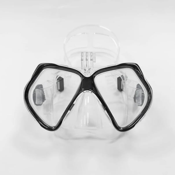 Ochelari de snorkelling cu suport pentru cameră sportivă 16,6 x 9,3 cm Mască de scufundare cu etanșare din silicon sticlă întărită tratament negru