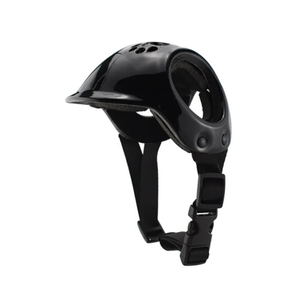 Ochranná helma pro psy s výplní EPS obvod hlavy 22 cm otvory pro uši a větracími otvory nastavitelný popruh přilba pro mazlíčky velikost S černá