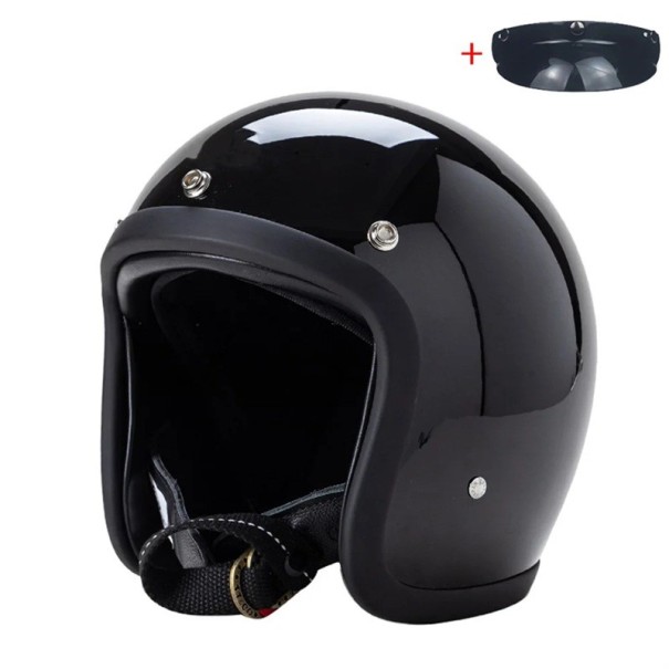 Ochranná motocyklová helma s brýlemi Otevřená s měkkým lemováním Odolná ABS skořepina Unisex pro motorku skútr moped i chopper černá S