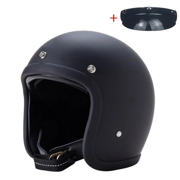 Ochranná motocyklová helma s brýlemi Otevřená s měkkým lemováním Odolná ABS skořepina Unisex pro motorku skútr moped i chopper Matná černá S