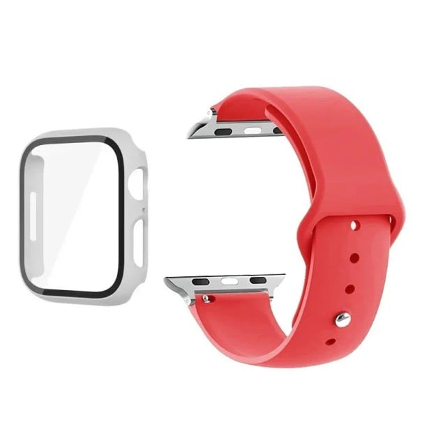 Ochranná sada pro Apple Watch iWatch Series 3 2 1 38 mm 9H sklo na displej pouzdro rámečku a řemínek na hodinky ochrana displeje světle červená