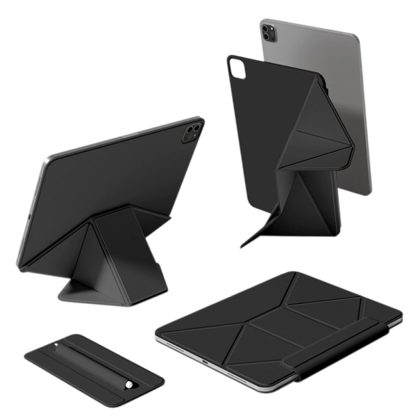 Ochranné pouzdro Folio na tablet iPad Pro 12.9 5th a 6th gen dynamický origami stojánek s držákem na stylus z umělé kůže na práci i studium černá