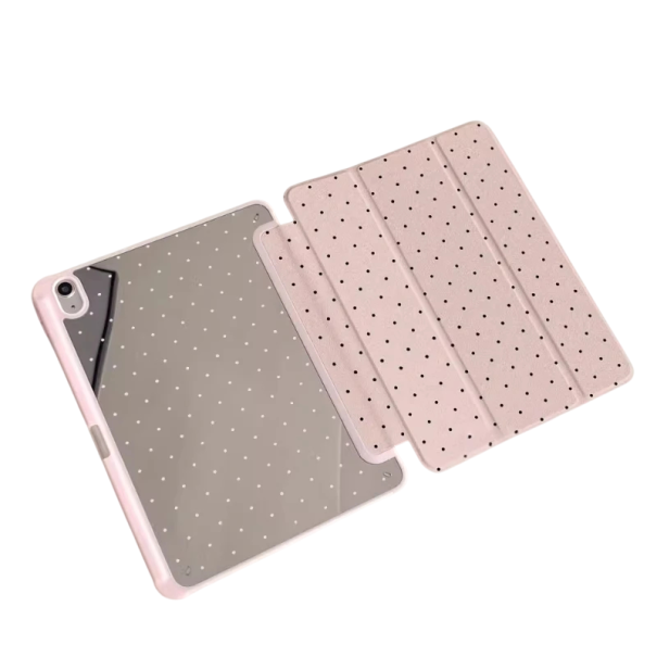 Ochranné pouzdro na tablet iPad 10.2 7th 8th a 9th odklápěcí trifold kryt z TPU průhledná záda s motivem černých puntíků na čtení růžová