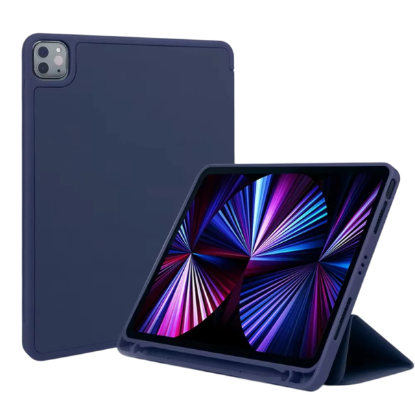 Ochranné pouzdro na tablet iPad Air 11 2024 s držákem na tužku z pružného TPU skládací stojánek ochrana displeje proti pádu i poškrábání tmavě modrá
