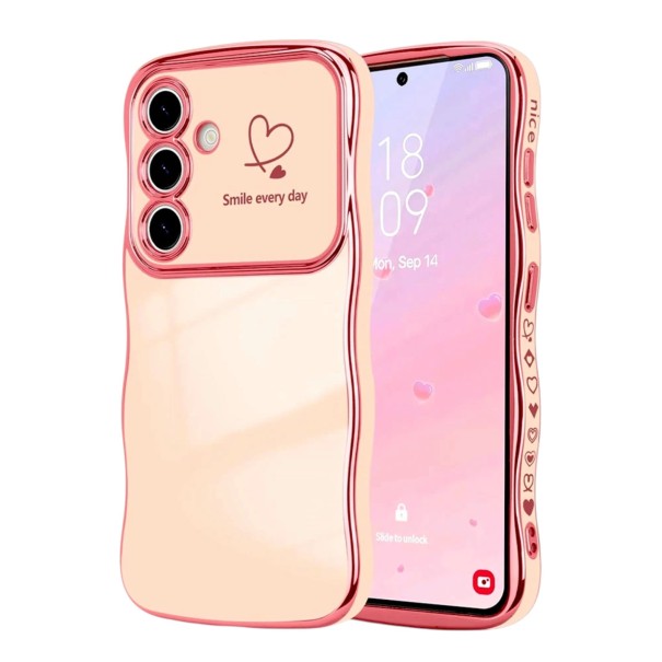 Ochranné puzdro so zlatým vlnitým okrajom na Samsung Galaxy A55 Srdiečka na boku Odolné Ochrana fotoaparátu 3,5 mm aj displeja 1,5 mm svetlo ružová
