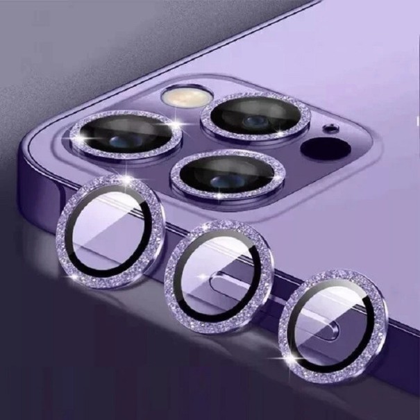 Ochranné sklo na zadní kameru pro iPhone 11 Pro / 12 Pro, rámeček s kamínky fialová