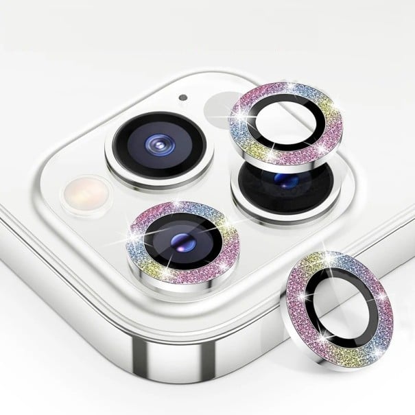 Ochranné sklo na zadnú kameru pre iPhone 15 Plus, rámček s kamienkami dúhová