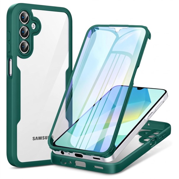 Ochranný kryt se sklem Samsung Galaxy A36 5G Přední i zadní ochrana 360° Zvýšené okraje Nárazuvzdorné rohy Odolný oboustranný obal na mobil zelená