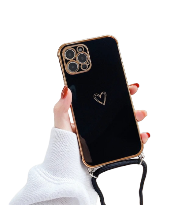 Ochranný kryt se šňůrkou na krk pro iPhone 15 černá