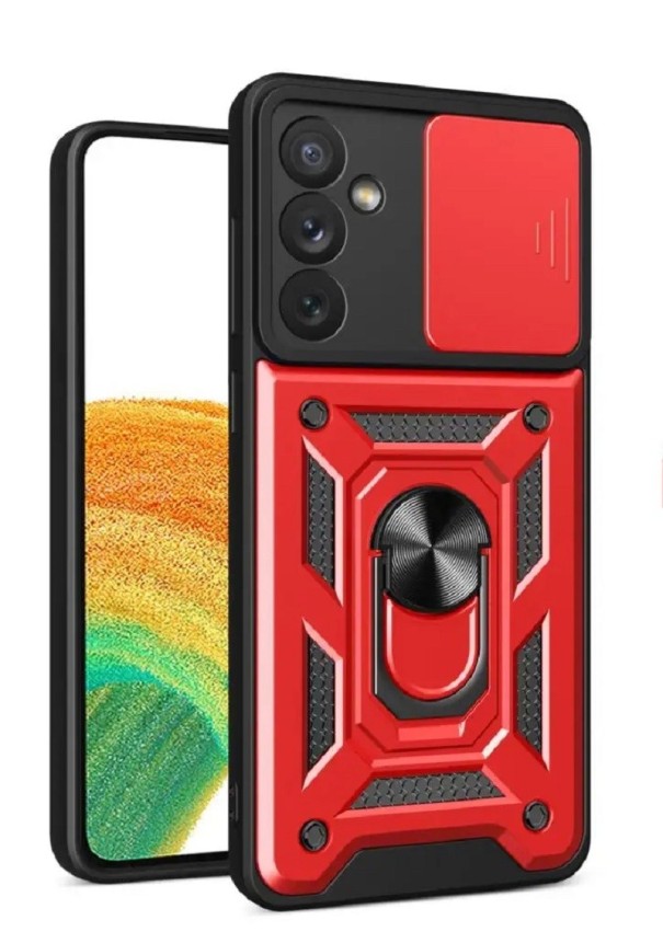 Ochranný kryt se stojánkem, magnetem a krytkou na objektiv pro Samsung Galaxy S22 Ultra červená