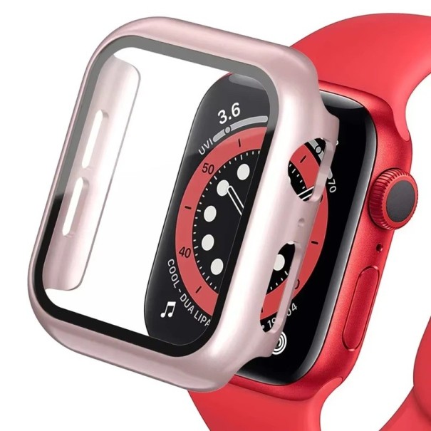 Ochronny pokrowiec na Apple Watch 45 mm, 360° szkło hartowane i ramka ochronna dla Series 7, 8, 9, maksymalna ochrona wyświetlacza różowe złoto