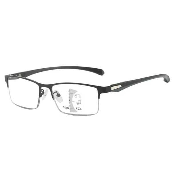 Óculos de leitura multifocais pretos em metal +2,00 Forma quadrada com filtro contra luz azul Óculos de grau Elegante e confortável 1