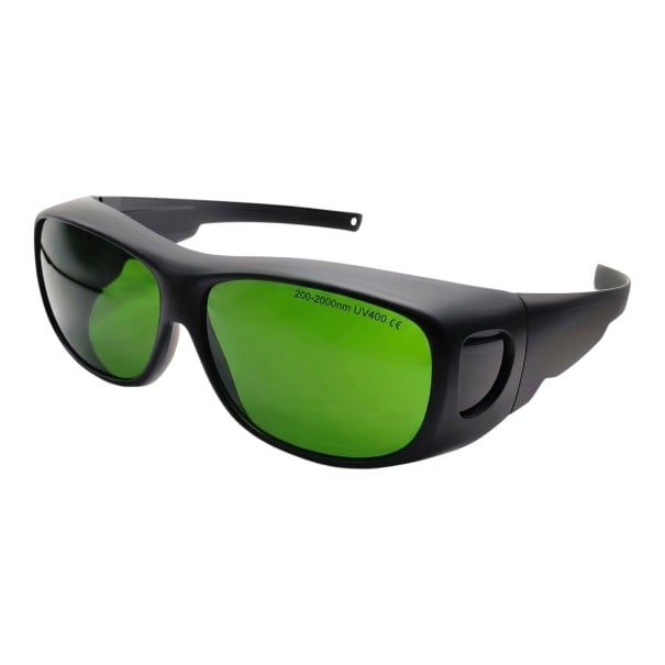 Óculos de proteção contra laser de 200 a 2000 nm com lentes verdes e proteções laterais em armação preta para trabalho com laser e gravura 1