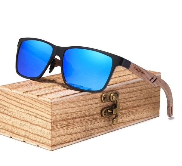 Óculos de sol de madeira para homem E2043 azul