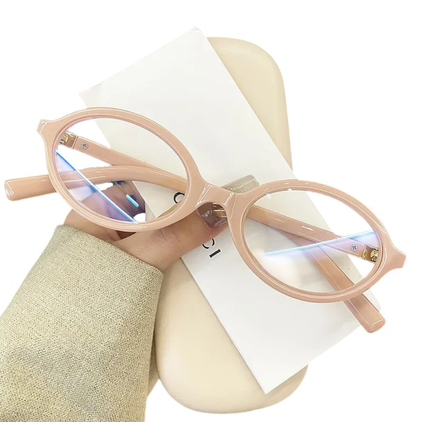 Óculos ovais retro femininos com filtro de luz azul Óculos de computador elegantes Armações PC elegantes Proteção ocular no trabalho e na leitura rosa