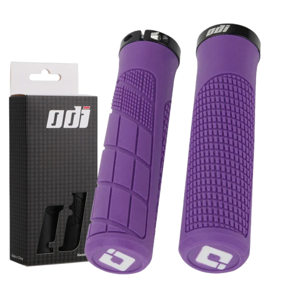 ODI Lenkergriffe 135 x 22,2 mm MTB BMX Weiche Gummigriffe mit Verriegelung Anti-Rutsch-Fahrradmanschetten Gummigriffe mit Kunststoffeinsatz lila