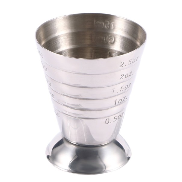 Odmăritoare bar pentru shot-uri și cocktailuri din oțel inoxidabil 75 ml Pahar pe picior cu scale marcate Formă în trepte Argintie 1
