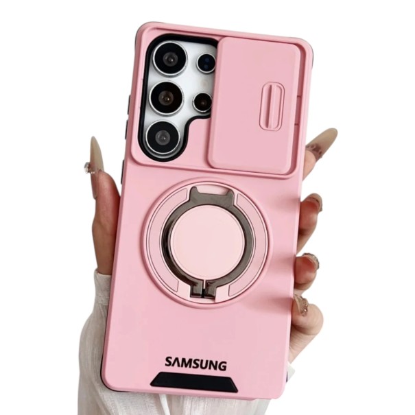Odolné magnetické pouzdro Samsung Galaxy A35 Se stojánkem a krytkou fotoaparátu Výklopný kroužek Bezdrátové nabíjení Na sledování videa růžová