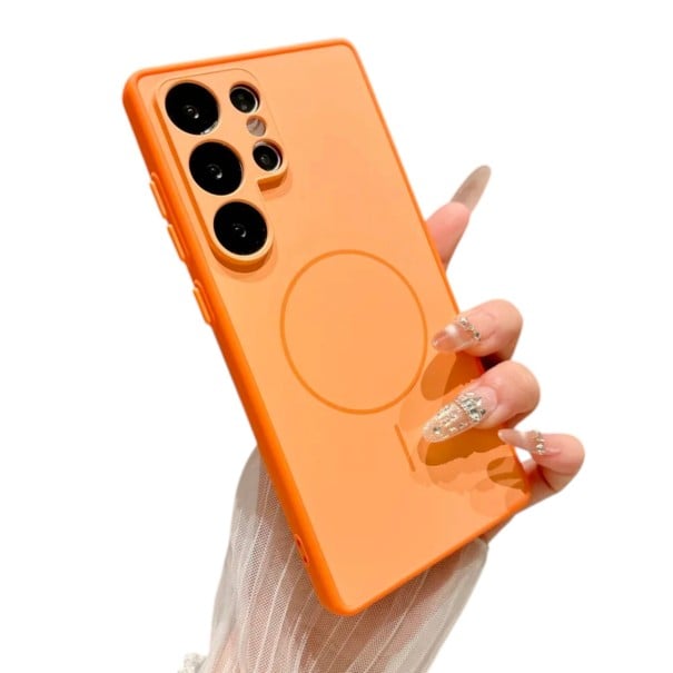 Odolné magnetické puzdro Samsung Galaxy A36 Bezdrôtové nabíjanie Vyznačený kruh pre nabíjačku Zvýšený rám objektívov Vsadené krytky tlačidiel oranžová