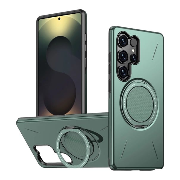 Odolný magnetický kryt na Samsung Galaxy A07 4G s kroužkom na prst a stojančekom Tvrdý plast PC aj pružné TPU Obal na mobil do auta zelená