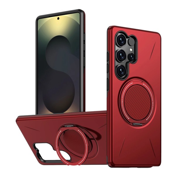 Odolný magnetický kryt na Samsung Galaxy A16 so sklopným stojanom a otočným krúžkom Tvrdý plast PC a mäkký TPU Obal na mobil do držiaka červená