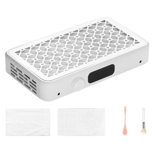 Odsávací ventilátor na nehty s duálním ventilátorem a 5 režimy 31,5 x 18,3 x 5,5 cm ABS plast bílý s magnetickým krytem na manikúru 1