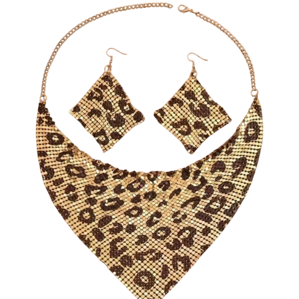 Odvážna sada s leopardím potlačou Náhrdelník 55 cm a visacie náušnice Elegantný vintage dizajn Dámska módna sada šperkov 1