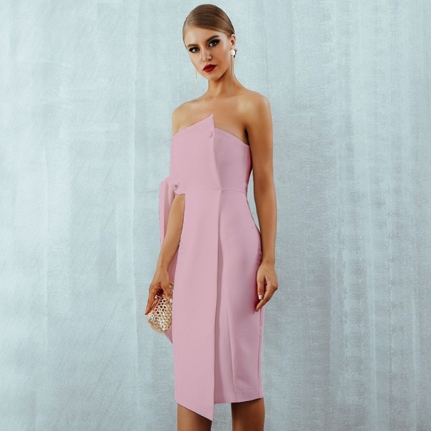 Off-shoulder aftenkjole rosa XS