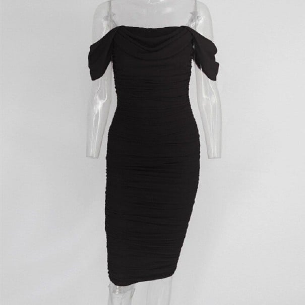 Off-shoulder cocktailjurk zwart L