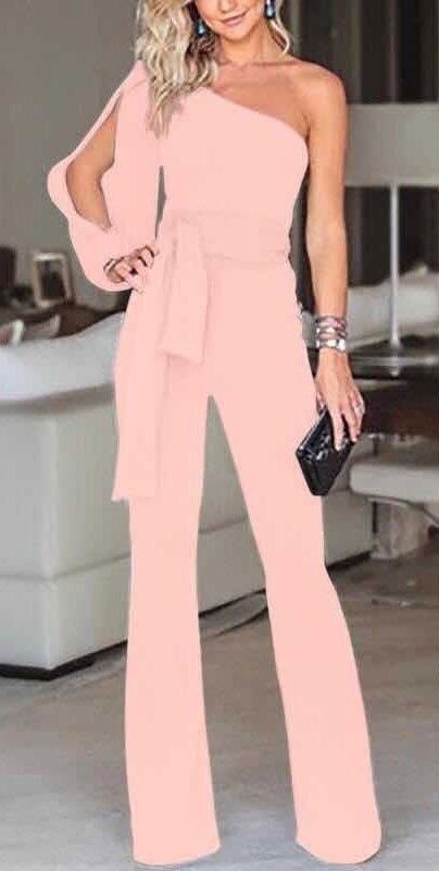 Off-shoulder party jumpsuit voor dames roze L