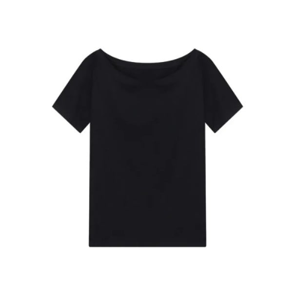 Off-shoulder T-shirt Løs pasform Casual dametop Elegant komfortabel stil Moderigtig T-shirt til arbejde og fritid sort S