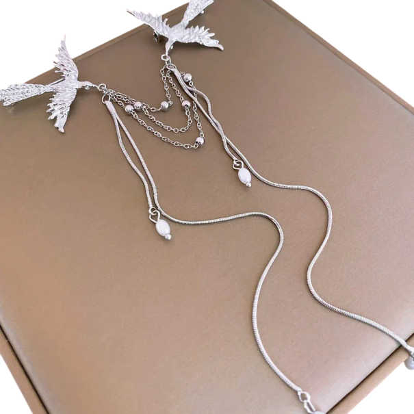 Office Brooch 18.4 x 14.3 cm Fiery Phoenix 2-in-1 Copper Metal Elegant Clothing Accessory with Delicate Long Fringes silver