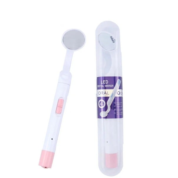 Oglindă dentară LED 15,2 x 1,3 cm Oglindă orală portabilă reutilizabilă cu iluminare pentru igiena dentară și îngrijirea dinților roz