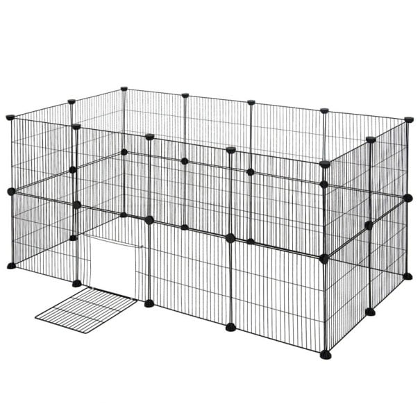 Ohrádka pro hlodavce z 24 pletiv 142 x 71 x 71 cm Stěny ze dvou řad panelů Rozteč drátů 1,5 cm Dvířka i protiskluzové podložky Černá 1