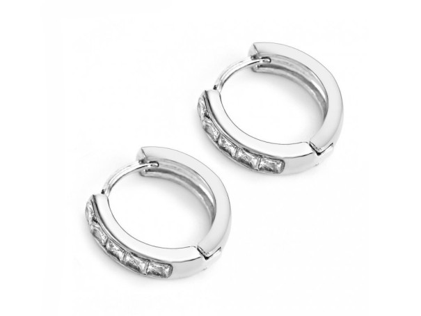 Okrągłe kolczyki damskie z cyrkoniami G365 srebrny