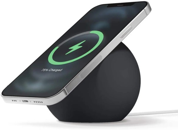 Okrągły magnetyczny uchwyt ładowarki do bezprzewodowego ładowania telefonów Stojak dla iPhone z prowadzeniem kabla i eleganckim designem czarny
