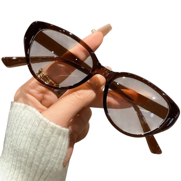 Okulary przeciwsłoneczne typu kocie oko z plastiku z dioptrią -1,00 Stylowe okulary z filtrem światła niebieskiego Eleganckie okulary ciemny brąz