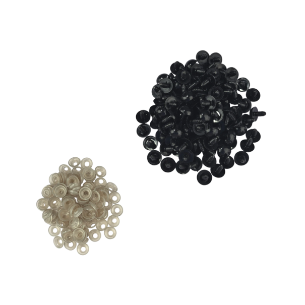 Olhos de segurança em plástico para animais de peluche 16 mm Olhos pretos para brinquedos 100 unid Acessórios para artesanato em peluches, bonecas e ursos de peluche 1