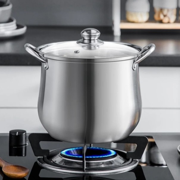 Olla de acero inoxidable con tapa 22 x 19 cm Olla de gran capacidad para sopas y salsas Olla duradera de acero inoxidable con asas Fácil de mantener Ayudante de cocina 1