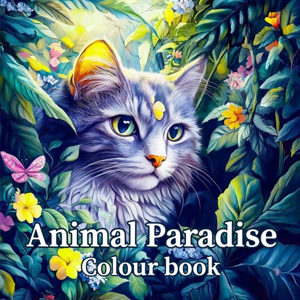 Omalningar Animal Paradise med ringbindning 20 × 20 cm block med motiv av katter och blommor för avkopplande färgläggning 1