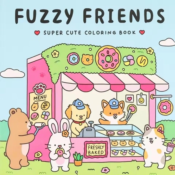 Omalovănci cu animăluțe ilustrații drăguțe Fuzzy Friends 21 × 21 cm carte de colorat cu imagini simple pentru copii și adulți 1