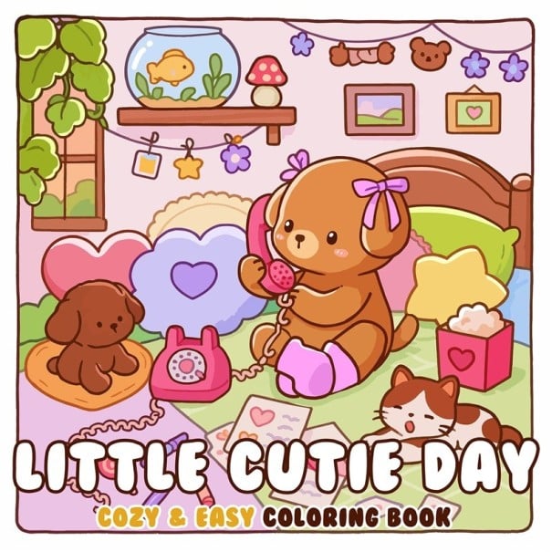 Omalovánki Cute & Cozy cu motive de animale drăguțe 20 × 20 cm 24 pagini desene simple pentru copii și adulți relaxare prin colorare